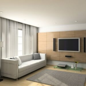 Wohnzimmer Lamellenwand Akustikplatten